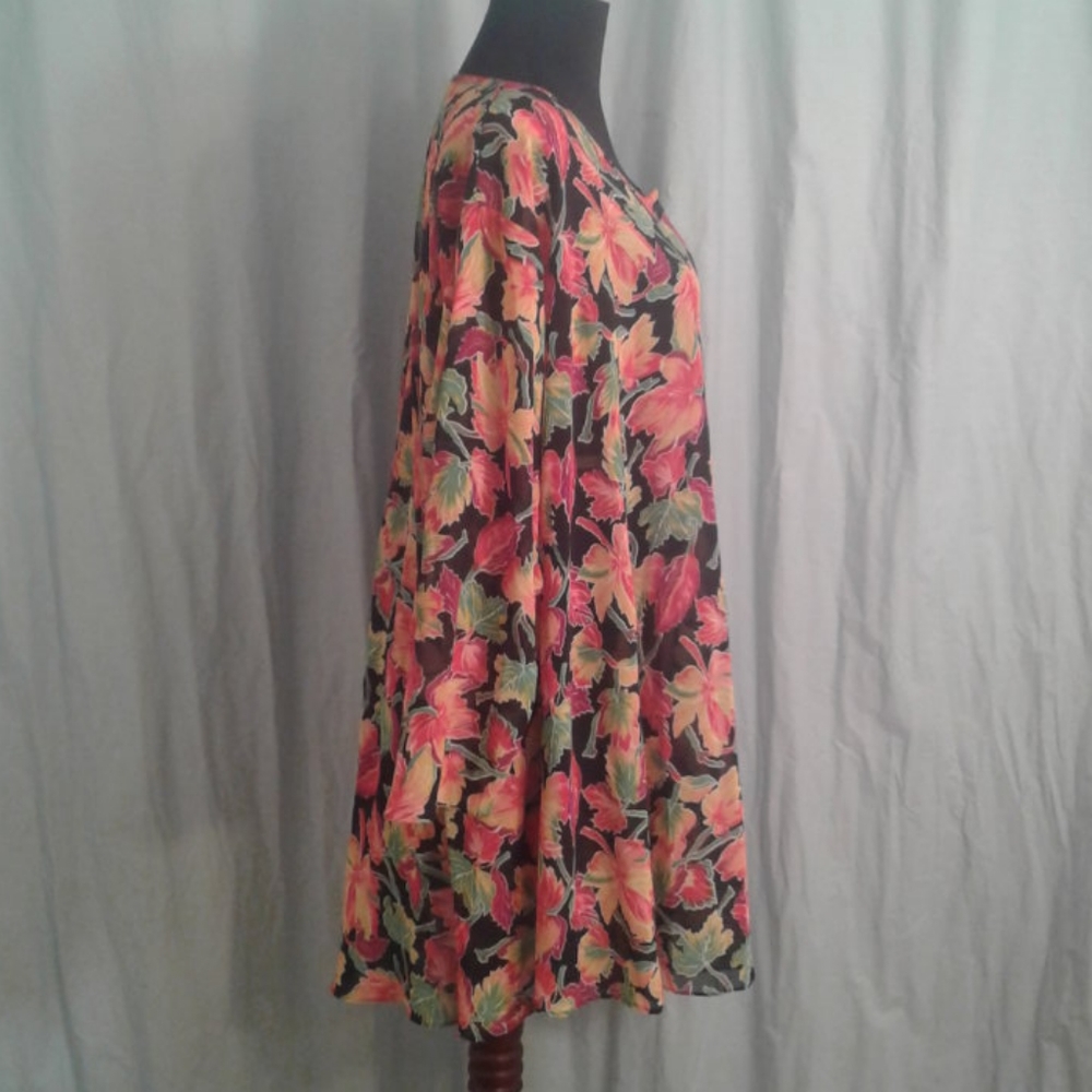 Natori II Small S Tunic Shirt Oversized Vintage Floral Leaves Yellow Orange Red - Picture 8 of 12